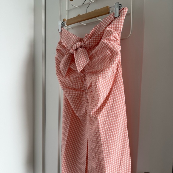 Mango pink & white gingham Falda ruched midi skirt - size Small (S) NWT - Picture 5 of 6